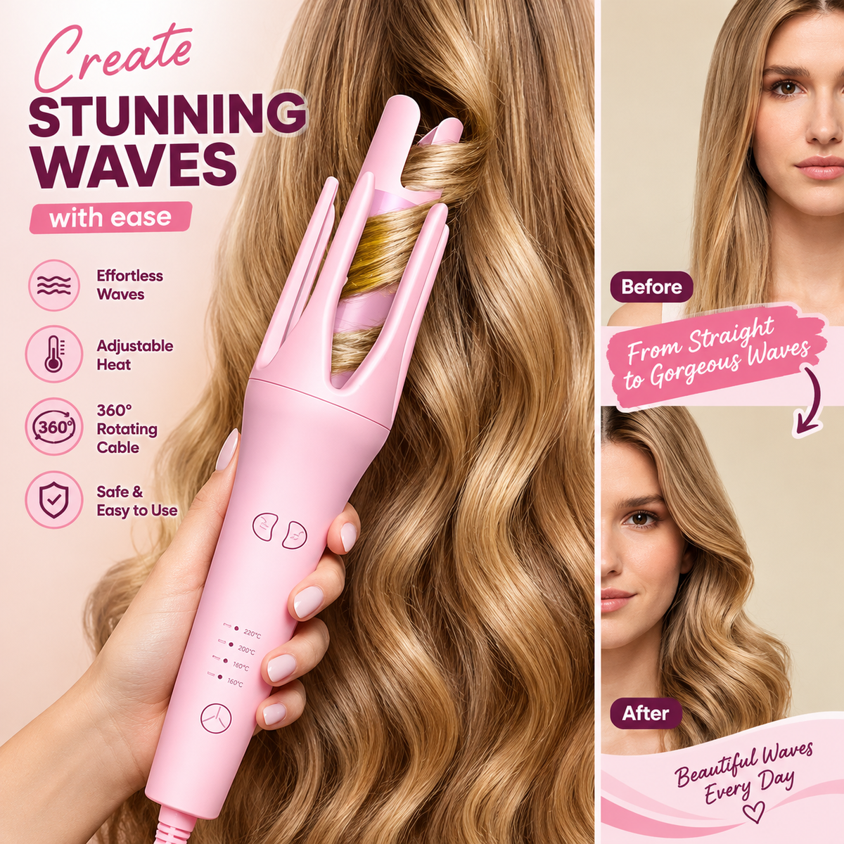 Automatic Rotating Hair Curler – Smart Anti-Scald Styler