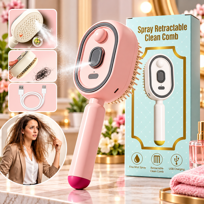 Electric Spray Retractable Air Cushion Hair Comb – Hydrating Hair Detangler
