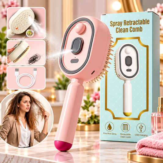Electric Spray Retractable Air Cushion Hair Comb – Hydrating Hair Detangler
