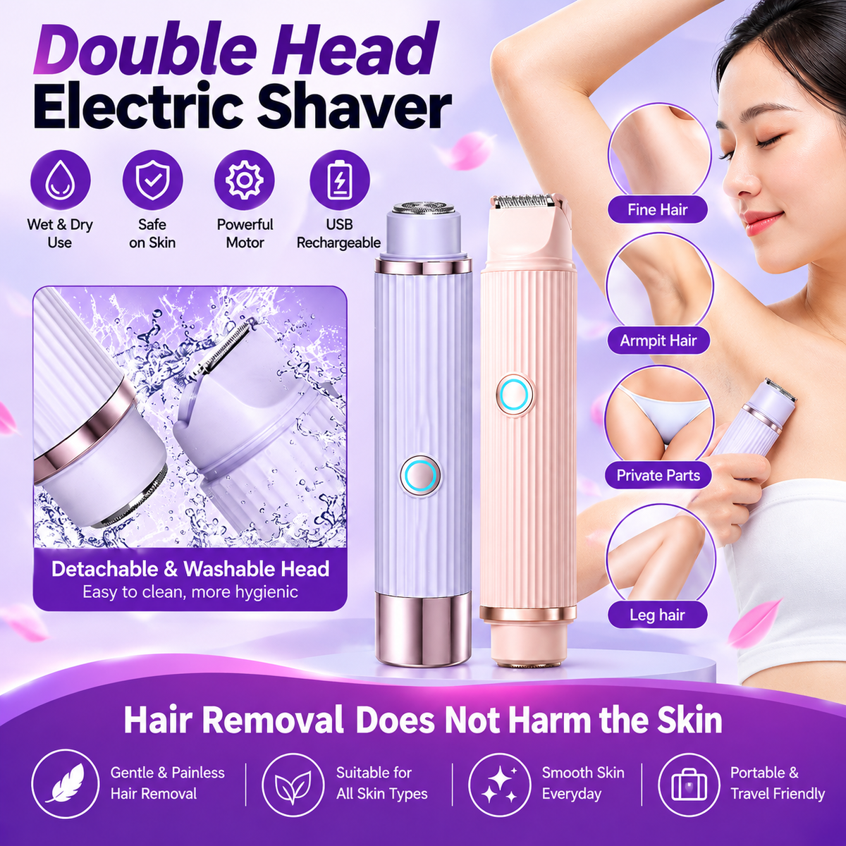 Double Head Electric Shaver – Gentle Body & Facial Hair Remover