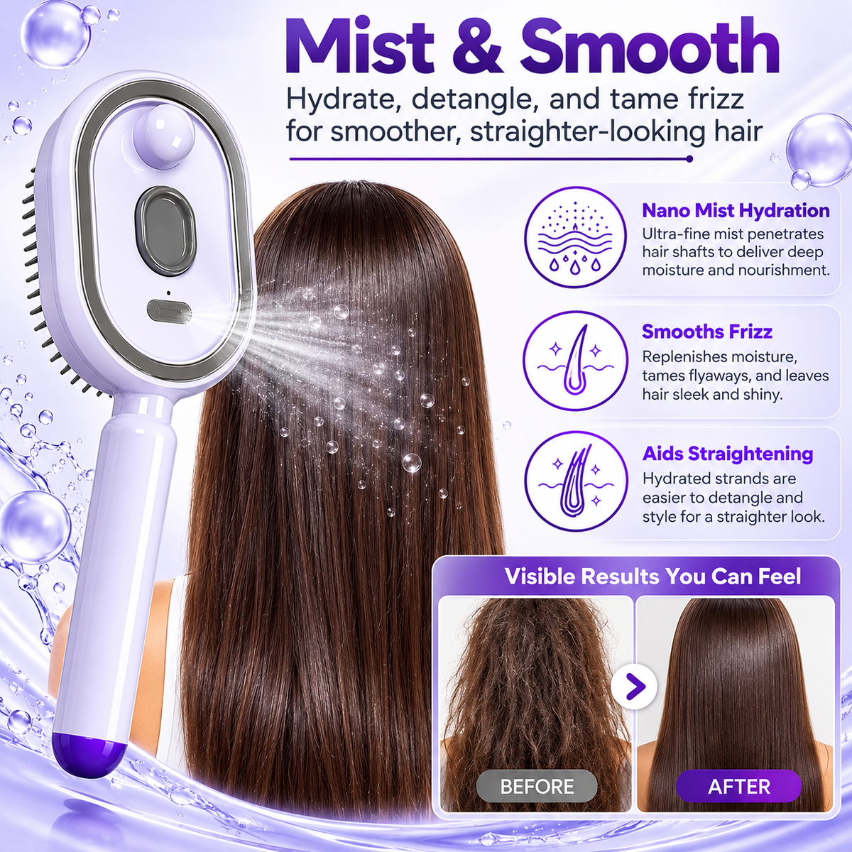 Electric Spray Retractable Air Cushion Hair Comb – Hydrating Hair Detangler