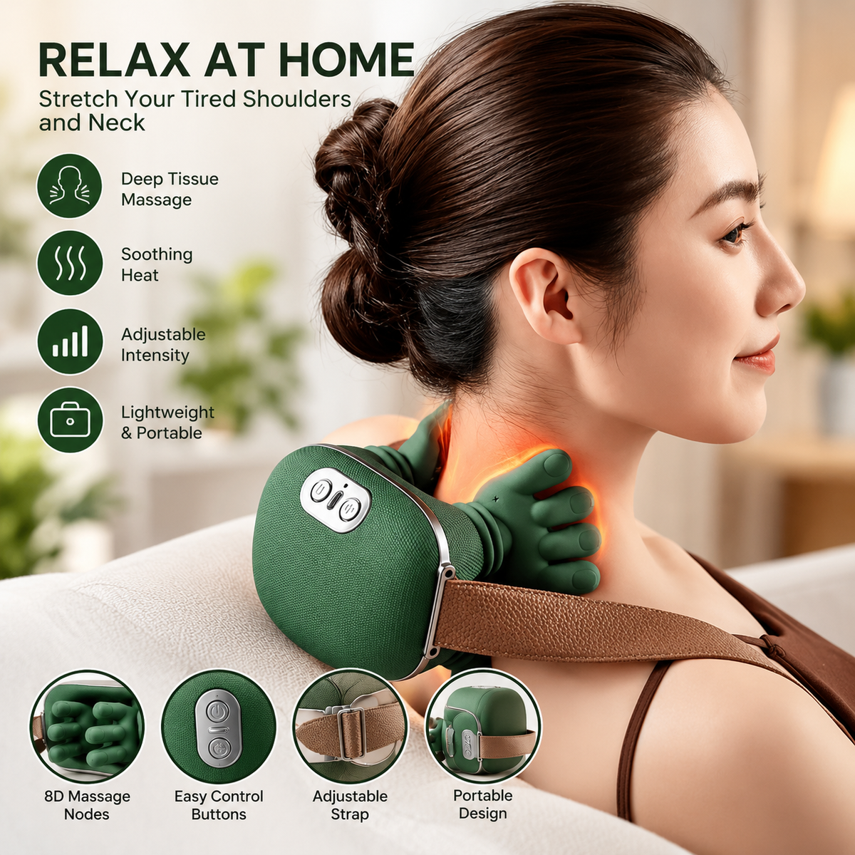 Electric Shoulder & Neck Massager – Deep Tissue Shiatsu Kneading
