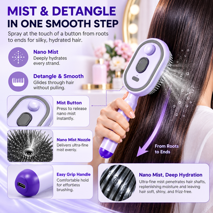 Electric Spray Retractable Air Cushion Hair Comb – Hydrating Hair Detangler