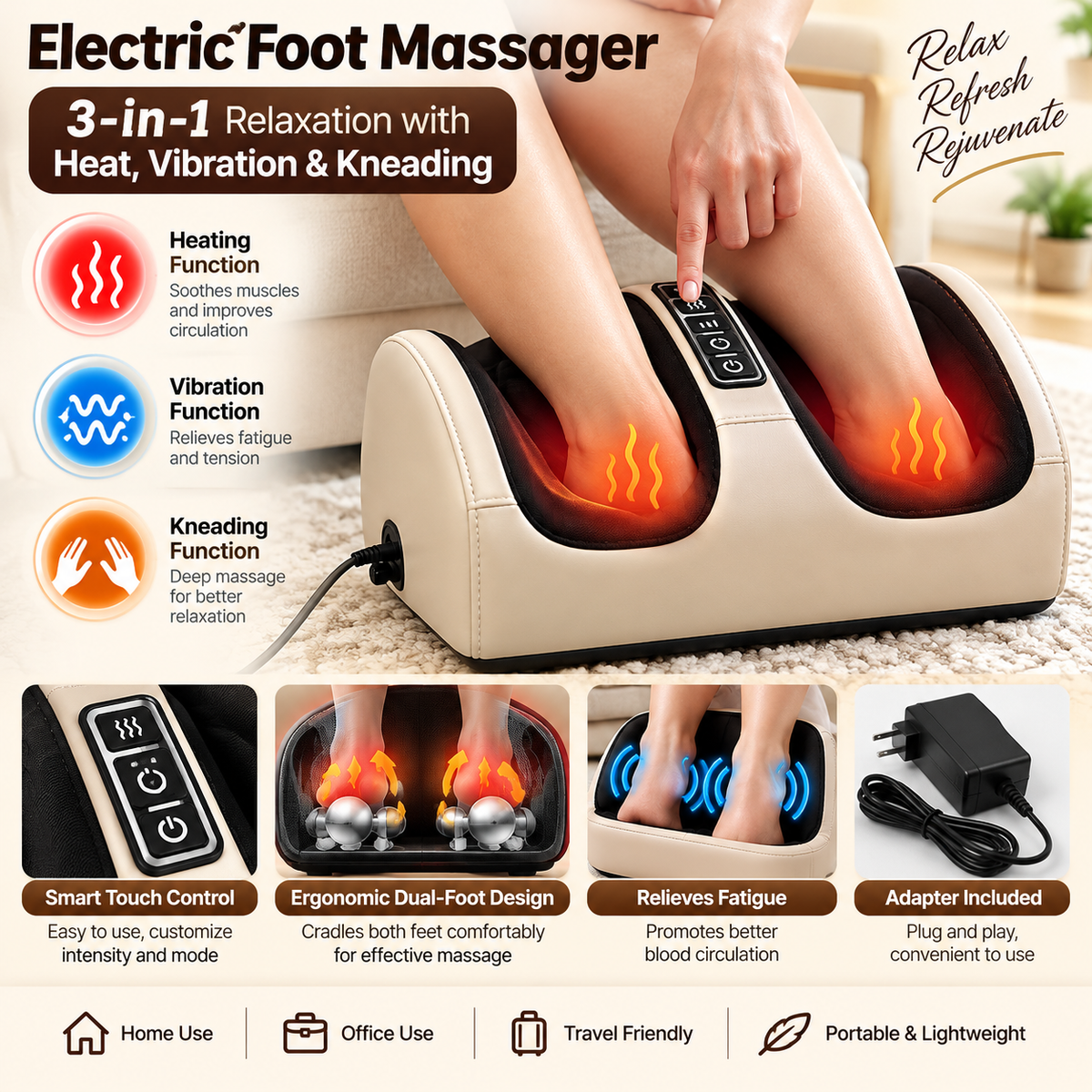 Electric Foot & Calf Shiatsu Massager – Deep Tissue Kneading & Heat Therapy