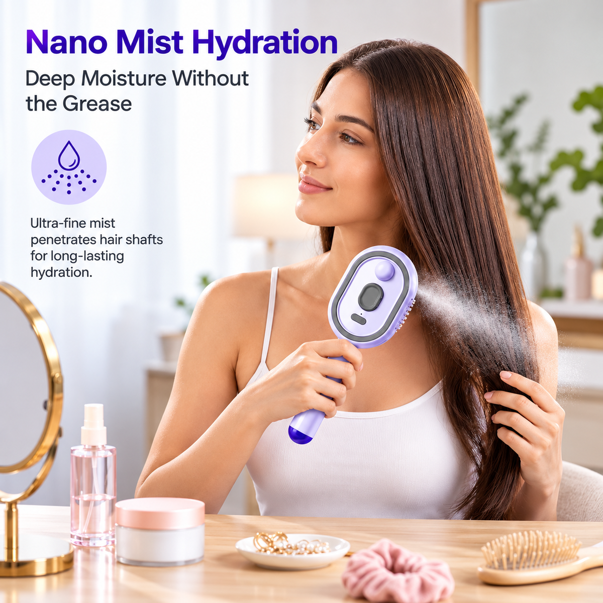 Electric Spray Retractable Air Cushion Hair Comb – Hydrating Hair Detangler